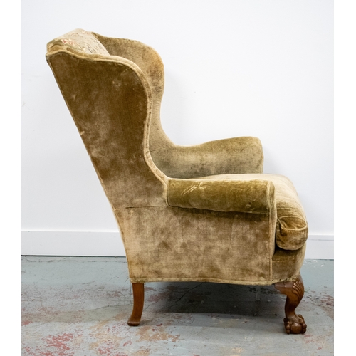 288 - WING ARMCHAIRS, a pair, Georgian style, in cut patterned brown velvet, 104cm H x 87cm x 92cm. (2) (i... 