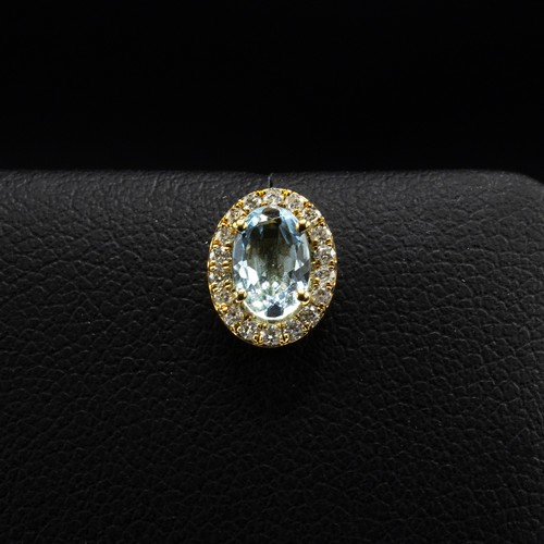 28 - Pair of 9ct yellow gold oval aquamarine and RBC diamond cluster studs, boxed. Aquamarines 0.73ct. Di... 