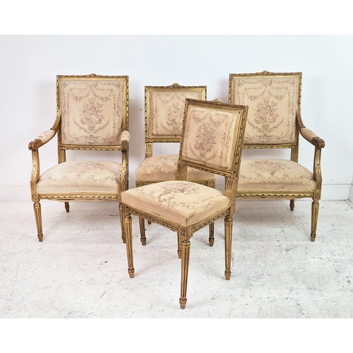 275 - SALON CHAIRS, a set of four, early/mid 20th century French giltwood, including a pair of fauteuils i... 