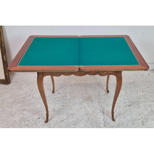 278 - CARD TABLE, Louis XV style marquetry and brass mounted with hinged green baize top and end drawer, 7... 