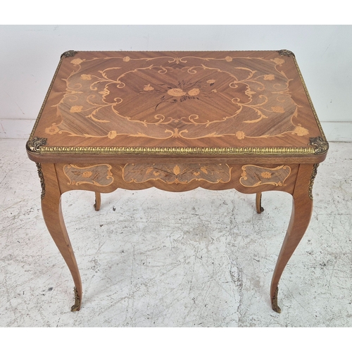 278 - CARD TABLE, Louis XV style marquetry and brass mounted with hinged green baize top and end drawer, 7... 