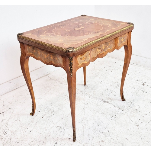 278 - CARD TABLE, Louis XV style marquetry and brass mounted with hinged green baize top and end drawer, 7... 