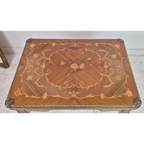 278 - CARD TABLE, Louis XV style marquetry and brass mounted with hinged green baize top and end drawer, 7... 