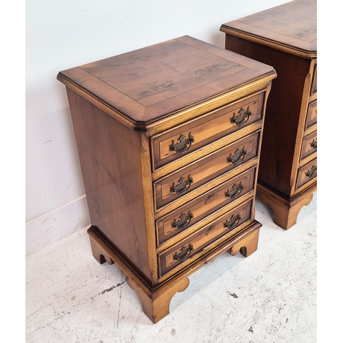 281 - BEDSIDE CHESTS, a pair, Georgian style yewwood, each with four drawers, 61cm H x 41cm x 33cm. (2)