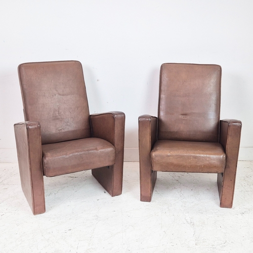 282 - ARMCHAIRS, a pair, mid 20th century brown leather, 86cm H x 62cm x 68cm. (2)