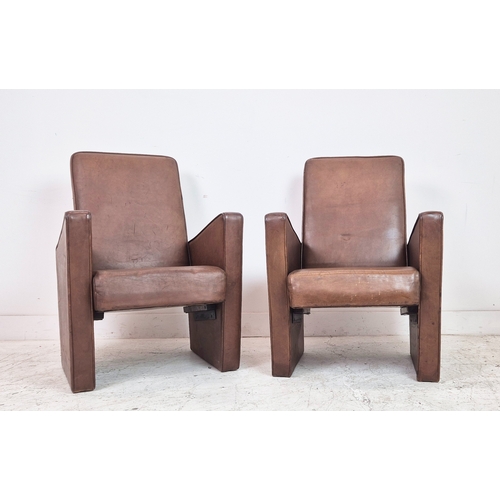 282 - ARMCHAIRS, a pair, mid 20th century brown leather, 86cm H x 62cm x 68cm. (2)