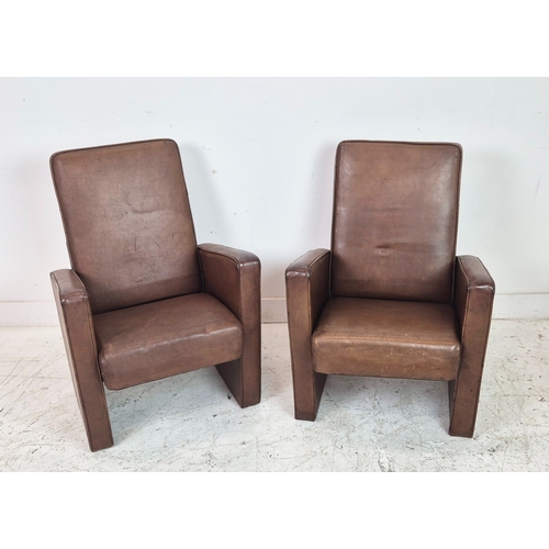 282 - ARMCHAIRS, a pair, mid 20th century brown leather, 86cm H x 62cm x 68cm. (2)