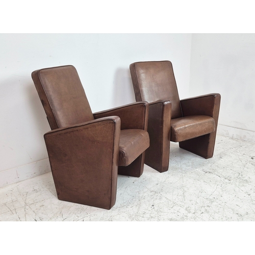 282 - ARMCHAIRS, a pair, mid 20th century brown leather, 86cm H x 62cm x 68cm. (2)