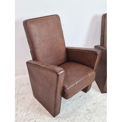 282 - ARMCHAIRS, a pair, mid 20th century brown leather, 86cm H x 62cm x 68cm. (2)