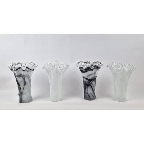 14 - MURANO STYLE GLASS VASES, a set of four differing, two black and white, two just white, 30.5cm H at ... 