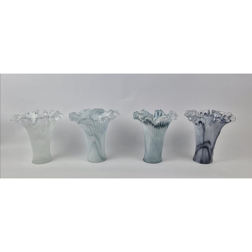 15 - MURANO STYLE GLASS VASES, a set of four, in various shades of blue white and black, 23cm H, (4)