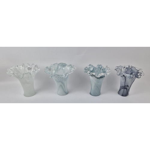 15 - MURANO STYLE GLASS VASES, a set of four, in various shades of blue white and black, 23cm H, (4)