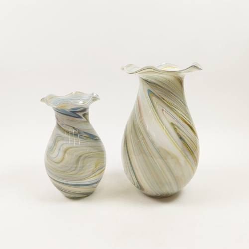 13 - MURANO STYLE GLASS VASES, a graduated near pair, 36cm H at tallest approx. (2)