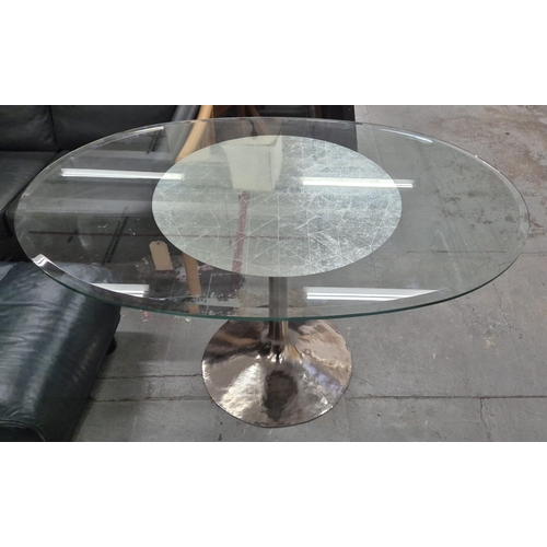 493 - JULIAN CHICHESTER CUSTOM DAKOTA TABLE, with a small oval glass top over an eglomise panel, 130cm x 9... 