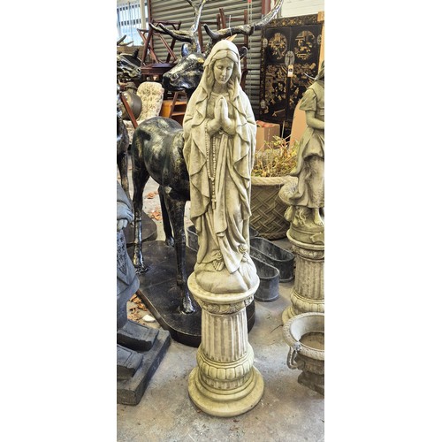 506 - OUR LADY OF LOURDES SCULPTURAL STUDY ON PEDESTAL, composite stone, 116cm H.