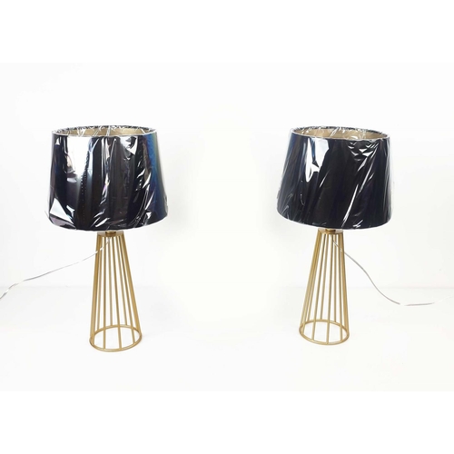 396 - TABLE LAMPS, a pair, gilt cage design, with shades, 50.5cm H approx. (2)