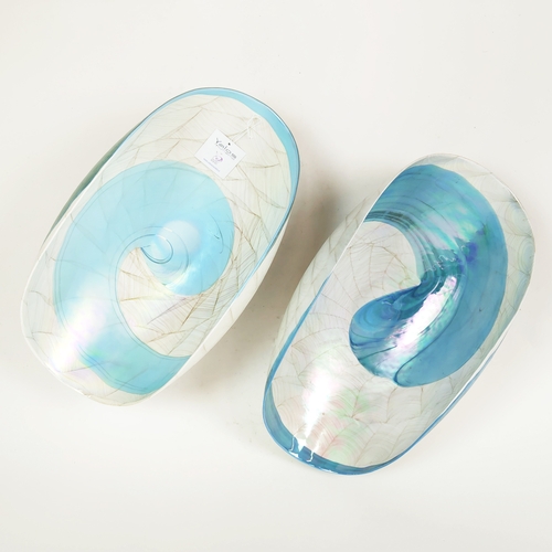 24 - YALOS MURANO GLASS BOWLS, a pair, blue and white swirl design, 52.5cm L x 28cm approx each. (2)