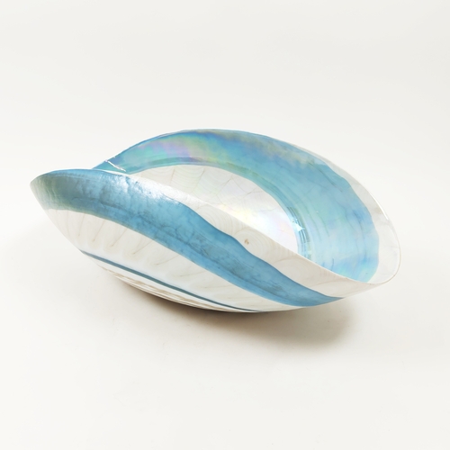 24 - YALOS MURANO GLASS BOWLS, a pair, blue and white swirl design, 52.5cm L x 28cm approx each. (2)