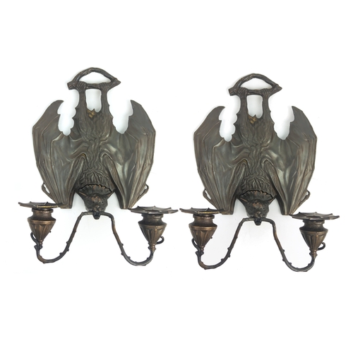 492 - BAT WALL SCONCES, a pair, bronzed finish, 33cm H x 26cm. (2)