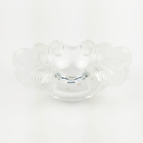 484 - LALIQUE GLASS BOWL, 10cm H x 22cm, with another similar glass bowl, with indistinct signing. (2)