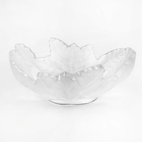 484 - LALIQUE GLASS BOWL, 10cm H x 22cm, with another similar glass bowl, with indistinct signing. (2)