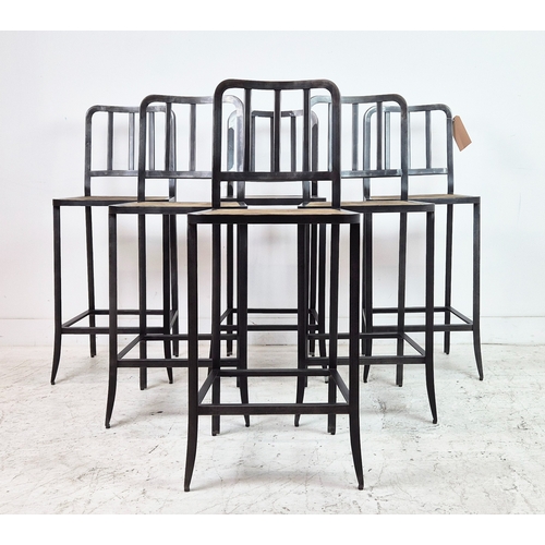 529 - BAR STOOLS, a set of six, industrial factory inspired design, 100cm H approx. (6) (fair)