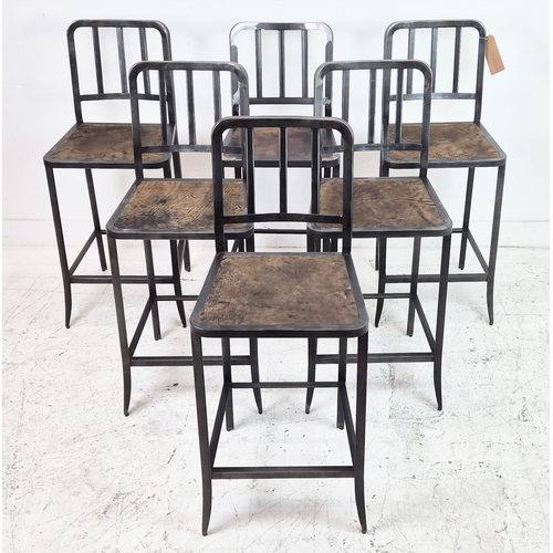 529 - BAR STOOLS, a set of six, industrial factory inspired design, 100cm H approx. (6) (fair)