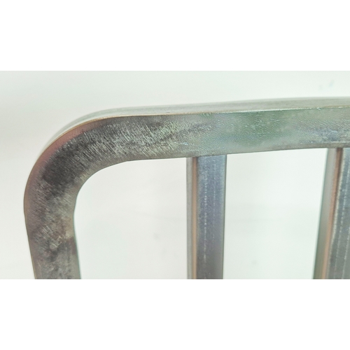 529 - BAR STOOLS, a set of six, industrial factory inspired design, 100cm H approx. (6) (fair)