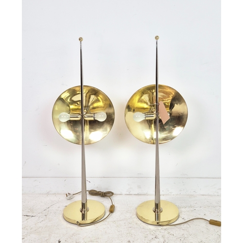 531 - TABLE LAMPS, a pair, gilt metal, each with two branch light, 111cm H approx. (2)