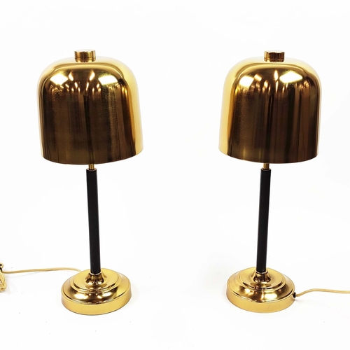 458 - TABLE LAMPS, a pair, with shades, gilt metal, ebonised detail, 54cm H approx. (2)