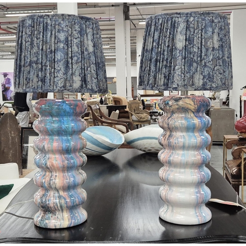 452 - TABLE LAMPS, a pair, with William Morris style fabric shades, 66cm H approx. (2)