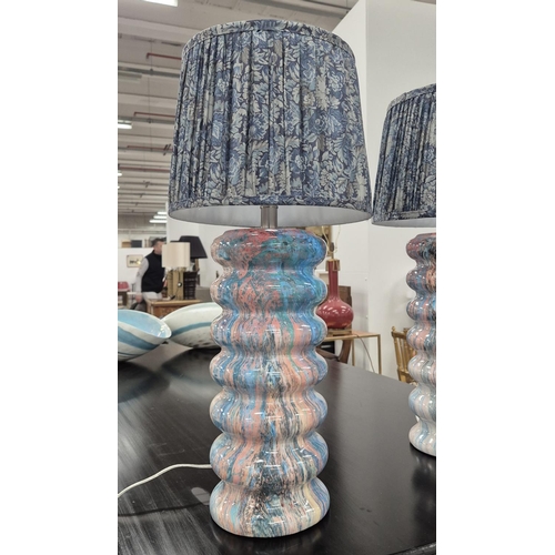 452 - TABLE LAMPS, a pair, with William Morris style fabric shades, 66cm H approx. (2)