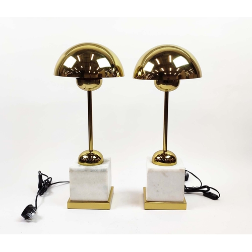 455 - TABLE LAMPS, a pair, gilt metal and stone, 62cm H. (2)