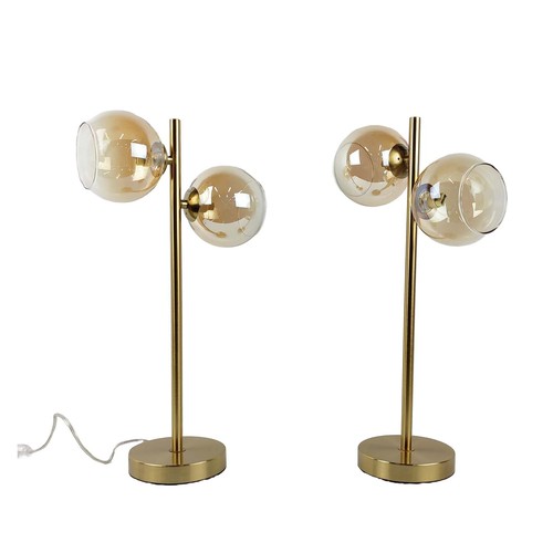 494 - TABLE LAMPS, a pair, 1970's Italian style, gilt metal, each with two branch light, glass shades, 50c... 