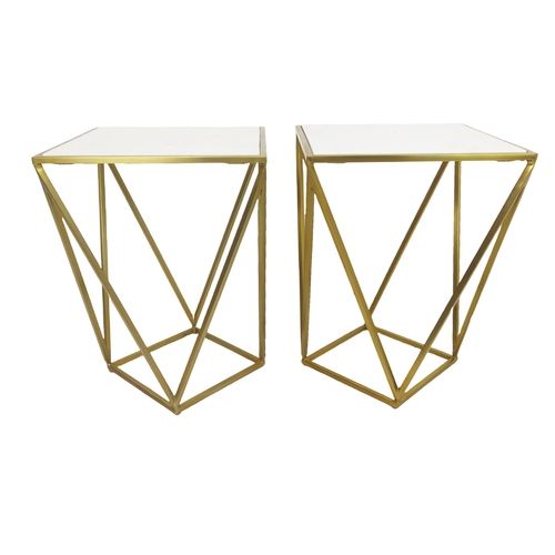 495 - SIDE TABLES, a pair, gilt metal, stone tops, 40.5cm x 40.5cm x 55.5cm. (2)