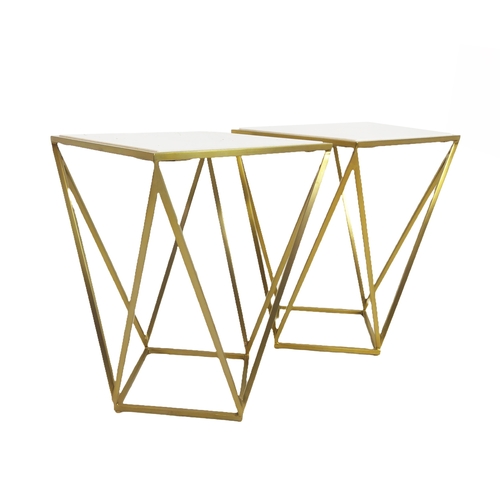 495 - SIDE TABLES, a pair, gilt metal, stone tops, 40.5cm x 40.5cm x 55.5cm. (2)