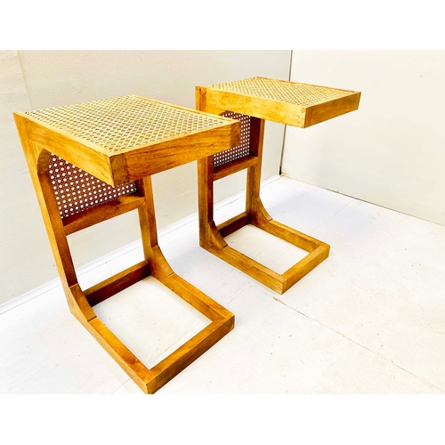 521 - SIDE TABLES, a pair, 1960s Danish style rattan, detail to tops, 60cm H x 40cm W x 30cm D. (2)