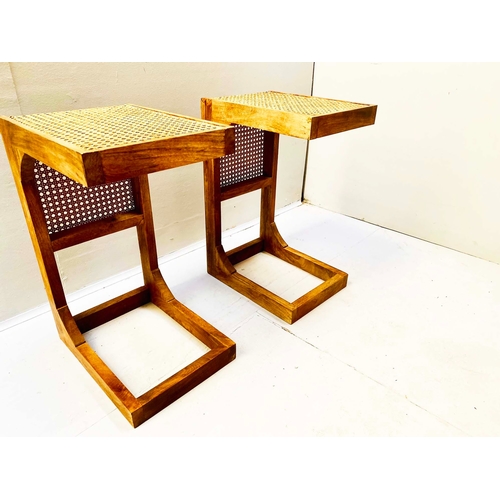 521 - SIDE TABLES, a pair, 1960s Danish style rattan, detail to tops, 60cm H x 40cm W x 30cm D. (2)