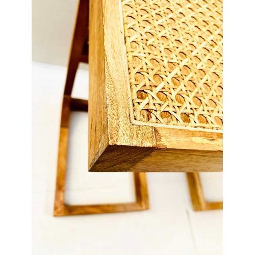 521 - SIDE TABLES, a pair, 1960s Danish style rattan, detail to tops, 60cm H x 40cm W x 30cm D. (2)