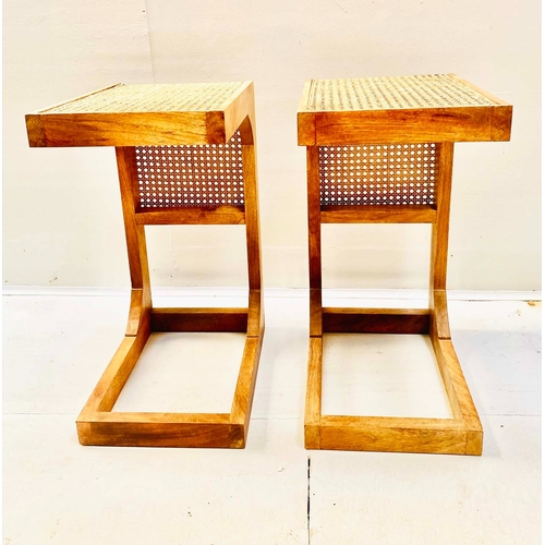 521 - SIDE TABLES, a pair, 1960s Danish style rattan, detail to tops, 60cm H x 40cm W x 30cm D. (2)