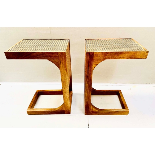 521 - SIDE TABLES, a pair, 1960s Danish style rattan, detail to tops, 60cm H x 40cm W x 30cm D. (2)