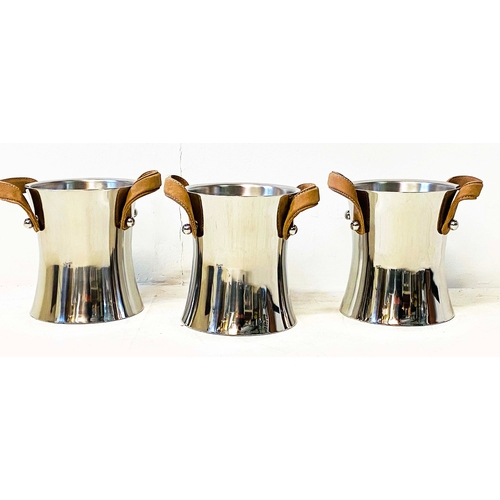 524 - CHAMPAGNE COOLERS, a set of three, polished metal, 23cm H x 30cm W x 22cm D. (2)