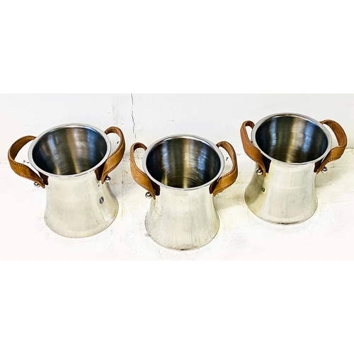 524 - CHAMPAGNE COOLERS, a set of three, polished metal, 23cm H x 30cm W x 22cm D. (2)