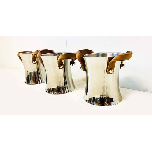 524 - CHAMPAGNE COOLERS, a set of three, polished metal, 23cm H x 30cm W x 22cm D. (2)