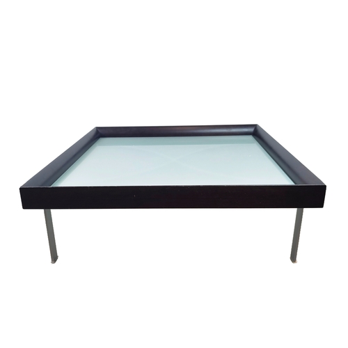 383 - BONTEMPI COFFEE TABLE, square framed frosted glass top on metal legs, 46cm H x 100cm W x 100cm D.