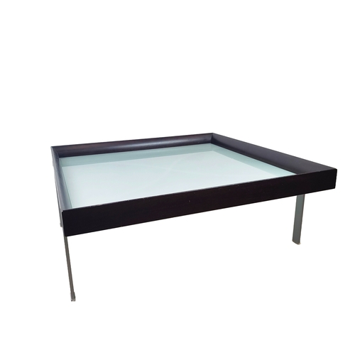 383 - BONTEMPI COFFEE TABLE, square framed frosted glass top on metal legs, 46cm H x 100cm W x 100cm D.