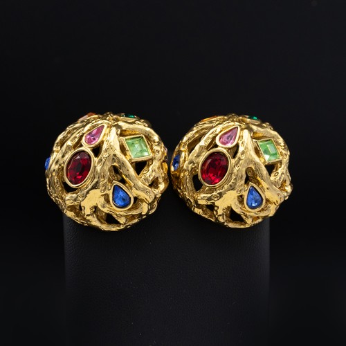 21 - YVES SAINT LAURENT VINTAGE DOMED CLIP-ON EARRINGS, 1990’s, gold tone openwork design of intertwined ... 