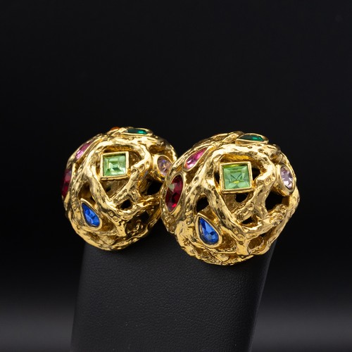 21 - YVES SAINT LAURENT VINTAGE DOMED CLIP-ON EARRINGS, 1990’s, gold tone openwork design of intertwined ... 