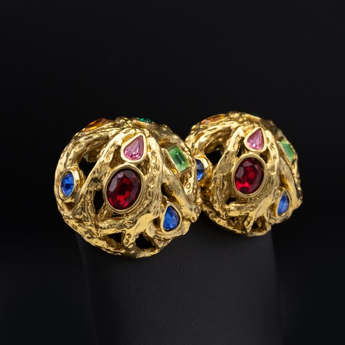 21 - YVES SAINT LAURENT VINTAGE DOMED CLIP-ON EARRINGS, 1990’s, gold tone openwork design of intertwined ... 