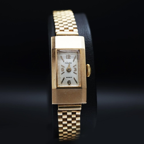 129 - A 9CT GOLD MATEX LADIES WRISTWATCH, 1960's/70's, gold bracelet strap, 16cm -17cm L, 20grams, complet... 